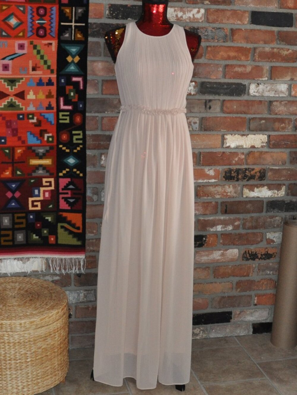 H&M Sleevless Blush Peach Pleated Top Sheer Lined Maxi Dress Gown 4